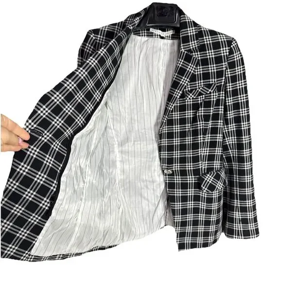 Veronica Beard Lyda Dickey Blazer Plaid Black White Designer Jacket Size 8 - Picture 8 of 16